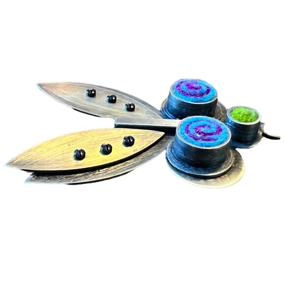 Michele Friedman Wool Felt Sterling Dragonfly Brooch - Picture 4 of 9